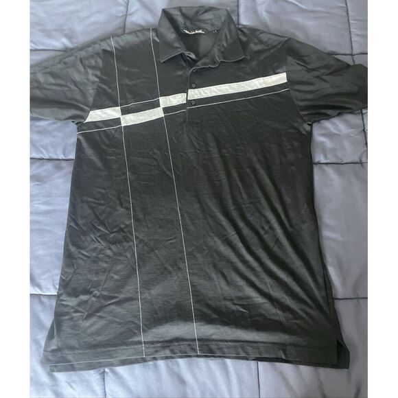 Travis Mathew Striped Print Golf Polo Performance Shirt Men's Large Black - Picture 2 of 7